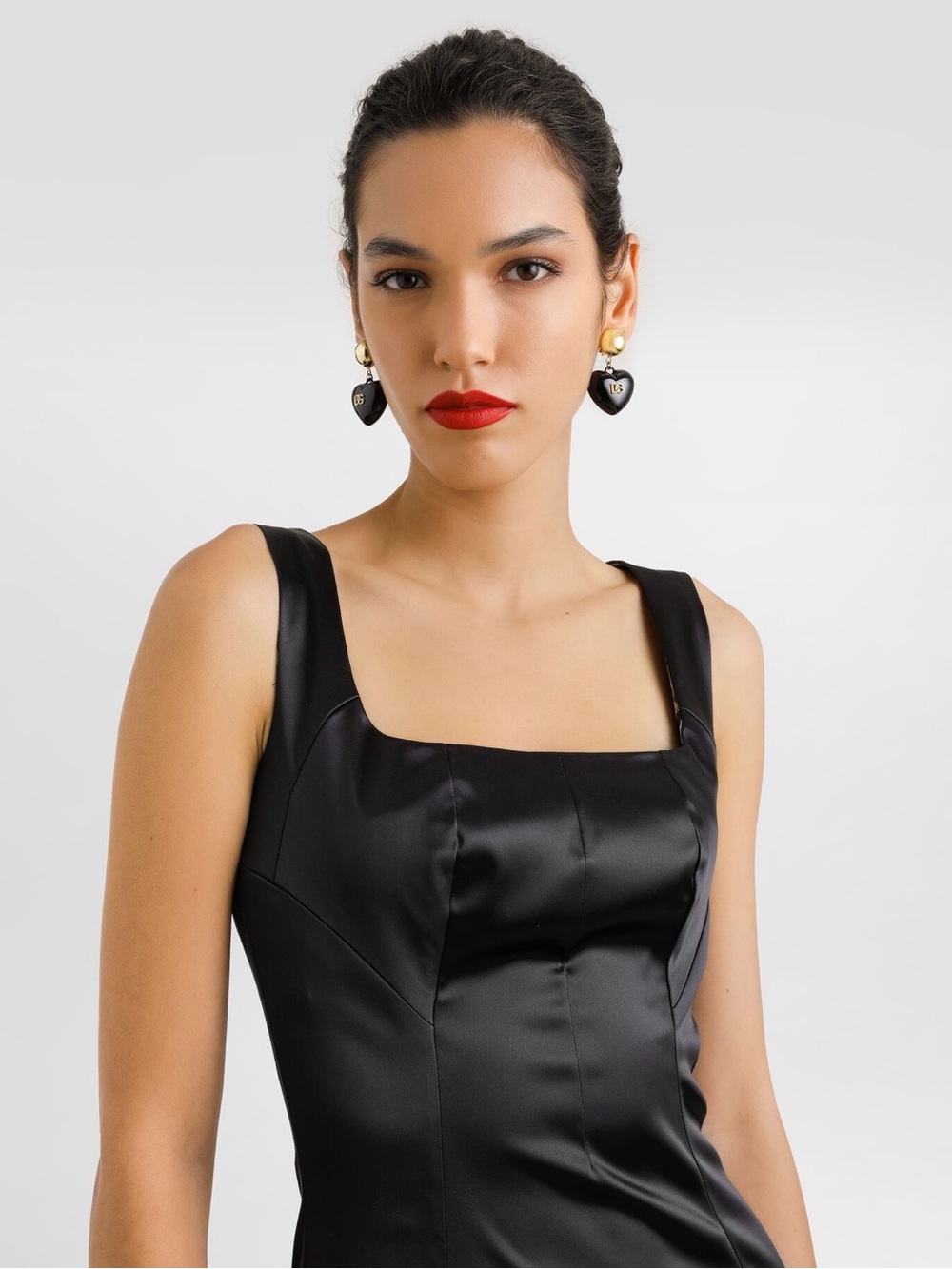 Dolce & Gabbana Black Satin Square-Neck Dress US 8